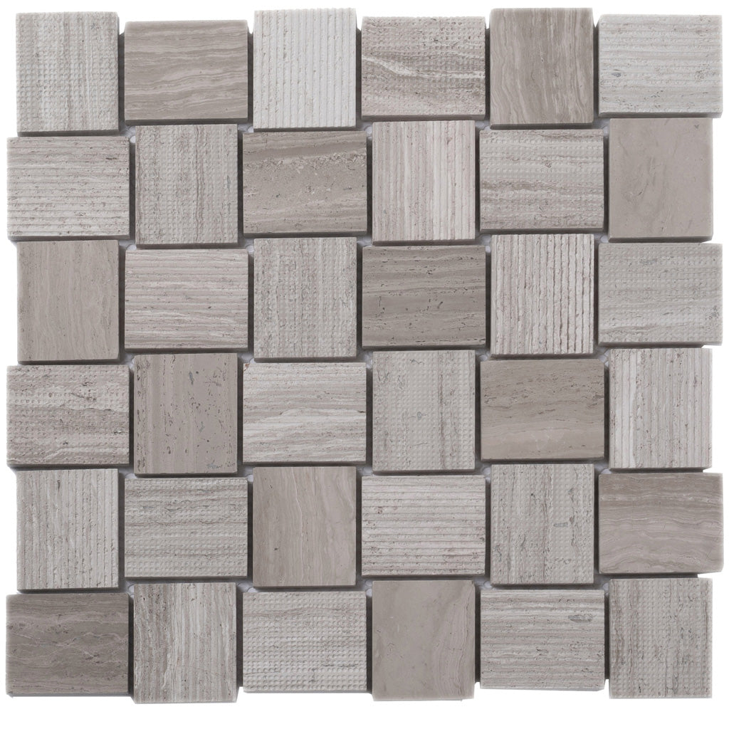 Wooden Grey 11x11 Polished Etched Brick Marble Mosaic Tile (5 pack, 4.13 sq ft/case)