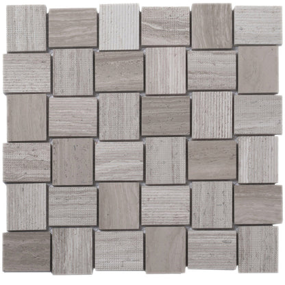 Wooden Grey 11x11 Polished Etched Brick Marble Mosaic Tile (5 pack, 4.13 sq ft/case)