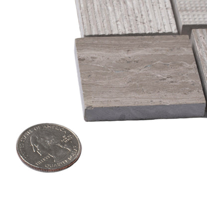 Wooden Grey 11x11 Polished Etched Brick Marble Mosaic Tile (5 pack, 4.13 sq ft/case)
