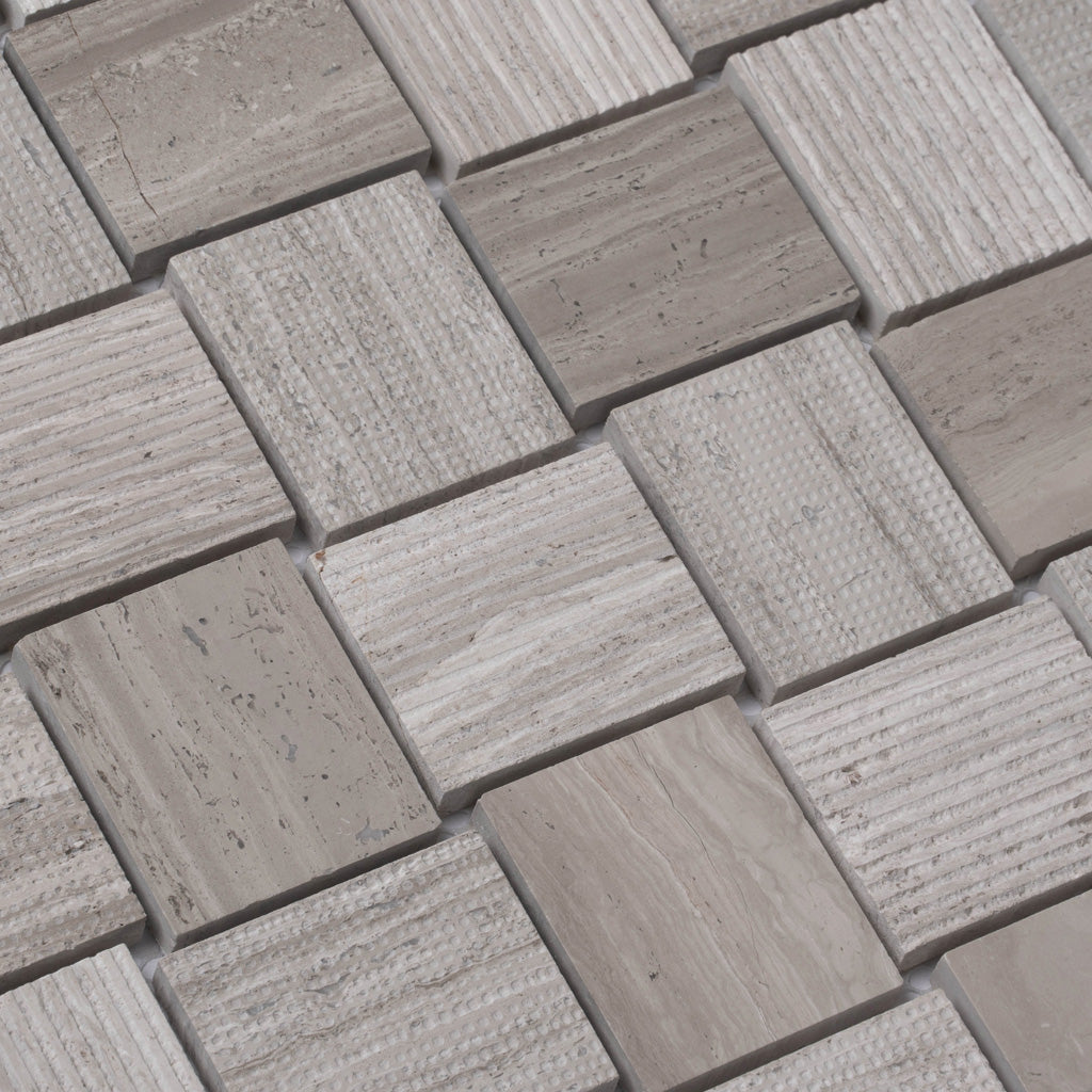 Wooden Grey 11x11 Polished Etched Brick Marble Mosaic Tile (5 pack, 4.13 sq ft/case)