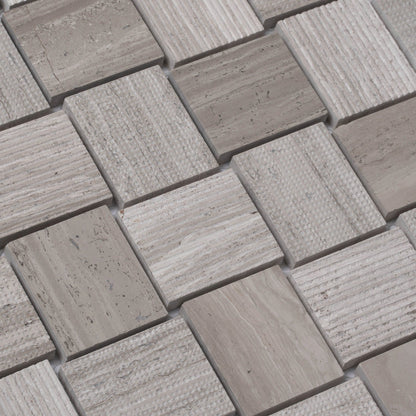 Wooden Grey 11x11 Polished Etched Brick Marble Mosaic Tile (5 pack, 4.13 sq ft/case)