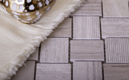 Wooden Grey 11x11 Polished Etched Brick Marble Mosaic Tile (5 pack, 4.13 sq ft/case)