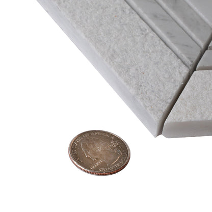 Gray White 13x13 Polished Etched Herringbone Bianco Carrara Marble Mosaic Tile (5 pack, 6.09 sq ft/case)