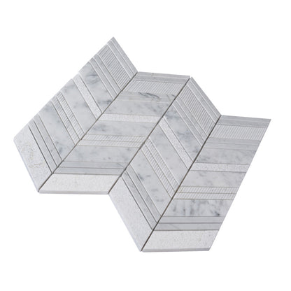 Gray White 13x13 Polished Etched Herringbone Marble Mosaic Tile (5 pack, 6.09 sq ft/case) - Sample