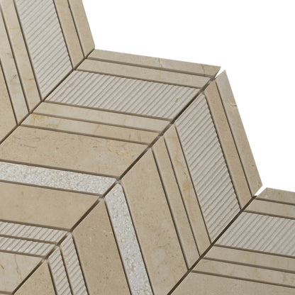 Beige 13x13 Polished Etched Herringbone Marble Mosaic Tile (5 pack, 6.09 sq ft/case) - Sample