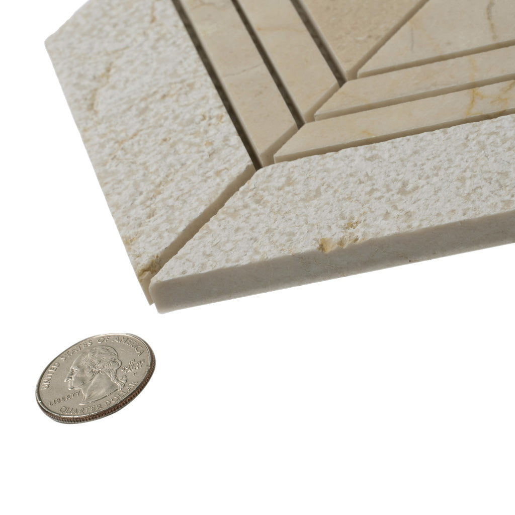 Beige 13x13 Polished Etched Herringbone Marble Mosaic Tile (5 pack, 6.09 sq ft/case) - Sample