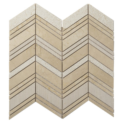 Beige 13x13 Polished Etched Herringbone Crema Marfil Marble Mosaic Tile (5 pack, 6.09 sq ft/case)