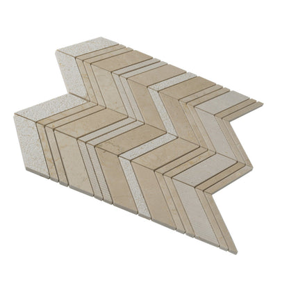 Beige 13x13 Polished Etched Herringbone Marble Mosaic Tile (5 pack, 6.09 sq ft/case) - Sample
