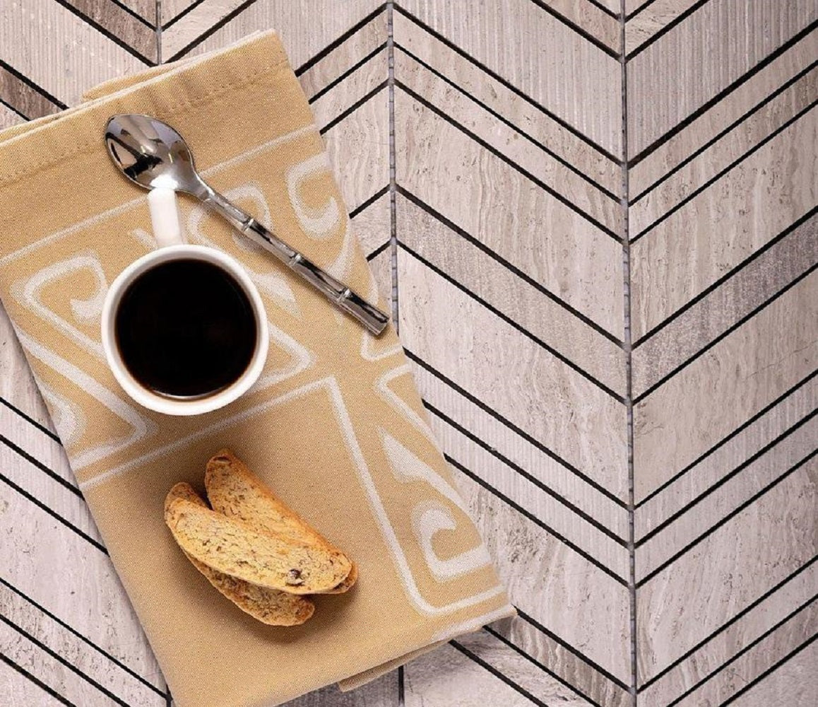 Wooden Grey 13x13 Polished Etched Herringbone Marble Mosaic Tile (5 pack, 6.09 sq ft/case)