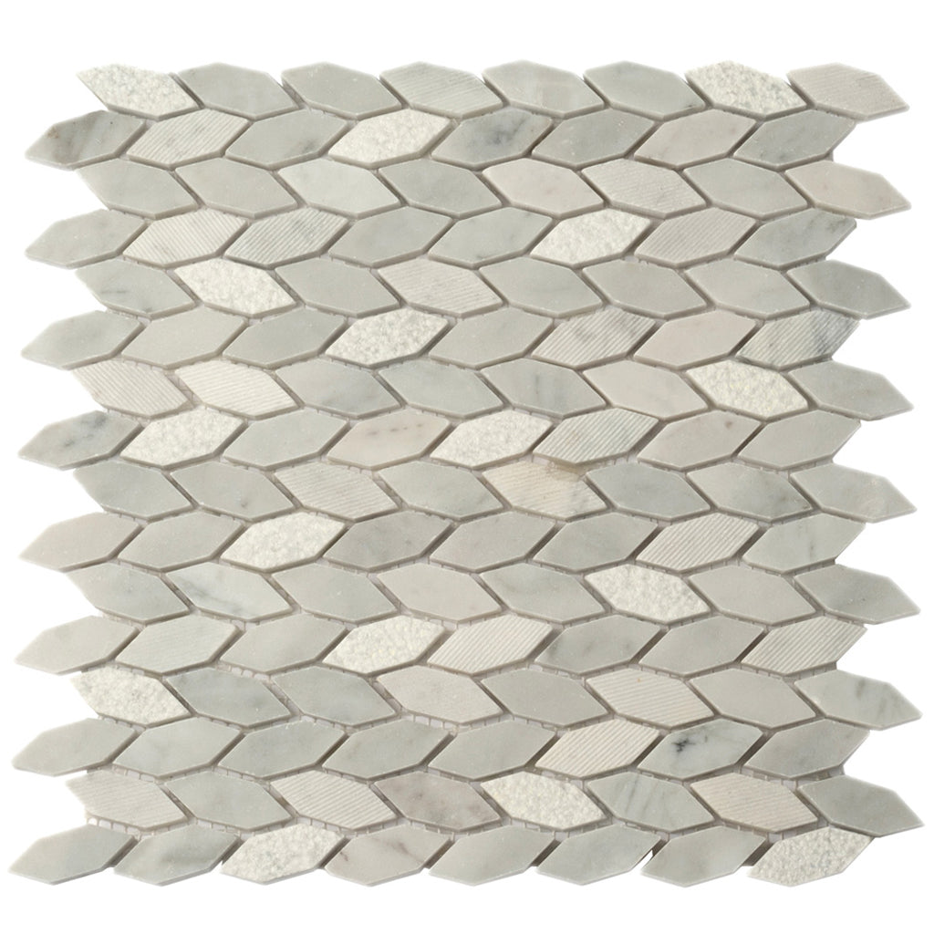 White Gray 12x12 Polished Etched Hexagon Bianco Carrara Marble Mosaic Tile (5 pack, 4.92 sq ft/case)