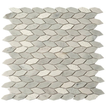White Gray 12x12 Polished Etched Hexagon Marble Mosaic Tile (5 pack, 4.92 sq ft/case) - Sample