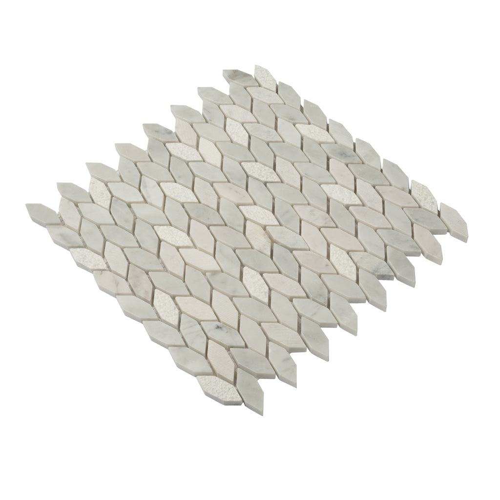 White Gray 12x12 Polished Etched Hexagon Bianco Carrara Marble Mosaic Tile (5 pack, 4.92 sq ft/case)