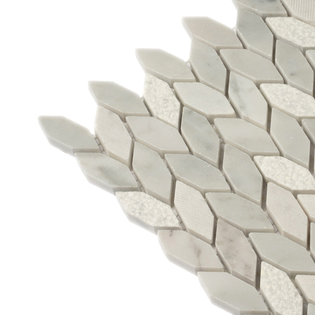 White Gray 12x12 Polished Etched Hexagon Bianco Carrara Marble Mosaic Tile (5 pack, 4.92 sq ft/case)