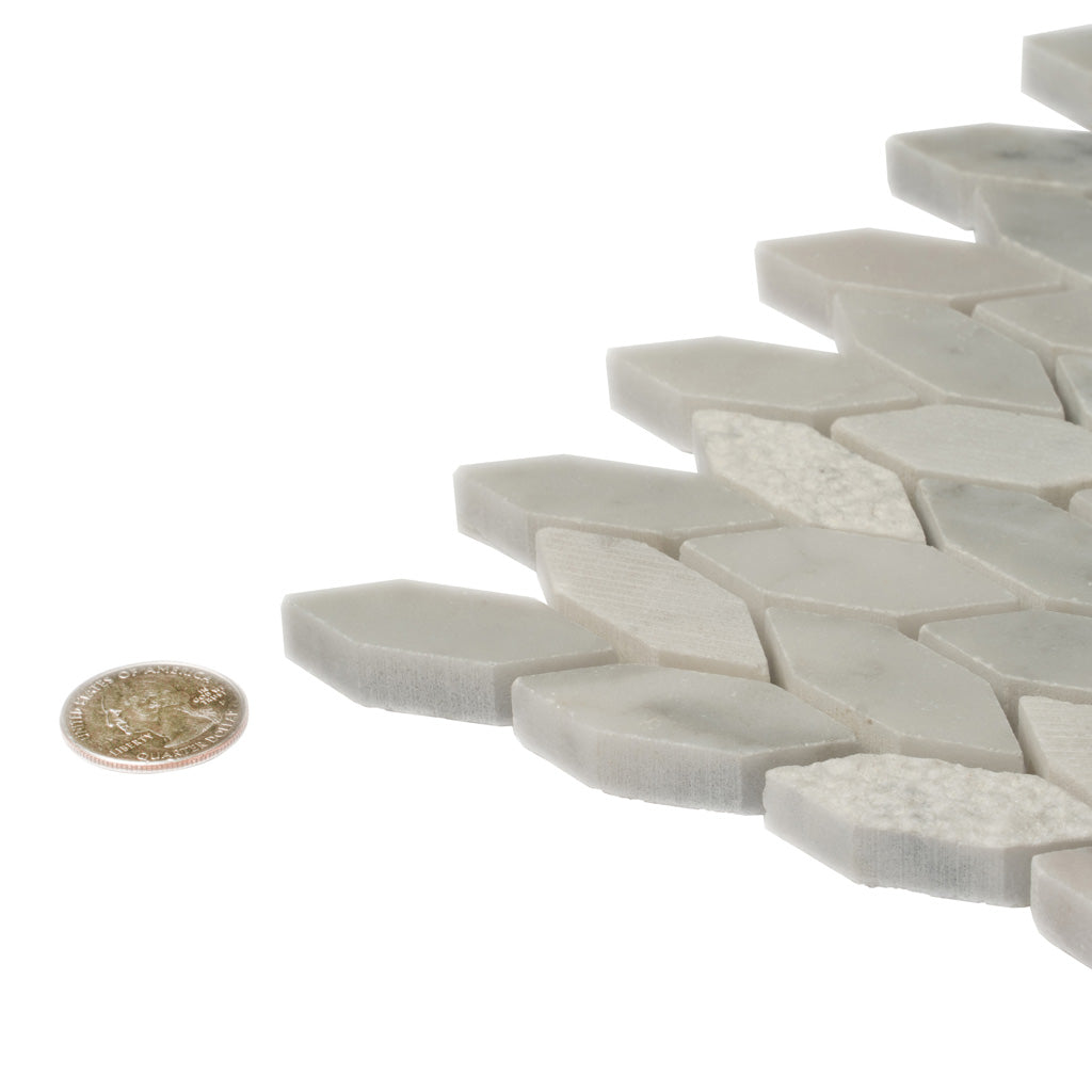 White Gray 12x12 Polished Etched Hexagon Bianco Carrara Marble Mosaic Tile (5 pack, 4.92 sq ft/case)