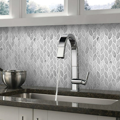 White Gray 12x12 Polished Etched Hexagon Bianco Carrara Marble Mosaic Tile (5 pack, 4.92 sq ft/case)