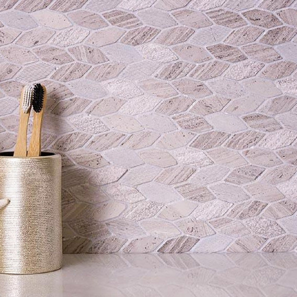 Beige 12x12 Etched Polished Crema Marfil Marble Mosaic Tile (5 pack, 4.92 sq ft/case)