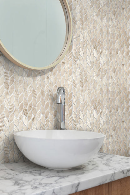 Beige 12x12 Etched Polished Crema Marfil Marble Mosaic Tile (5 pack, 4.92 sq ft/case)