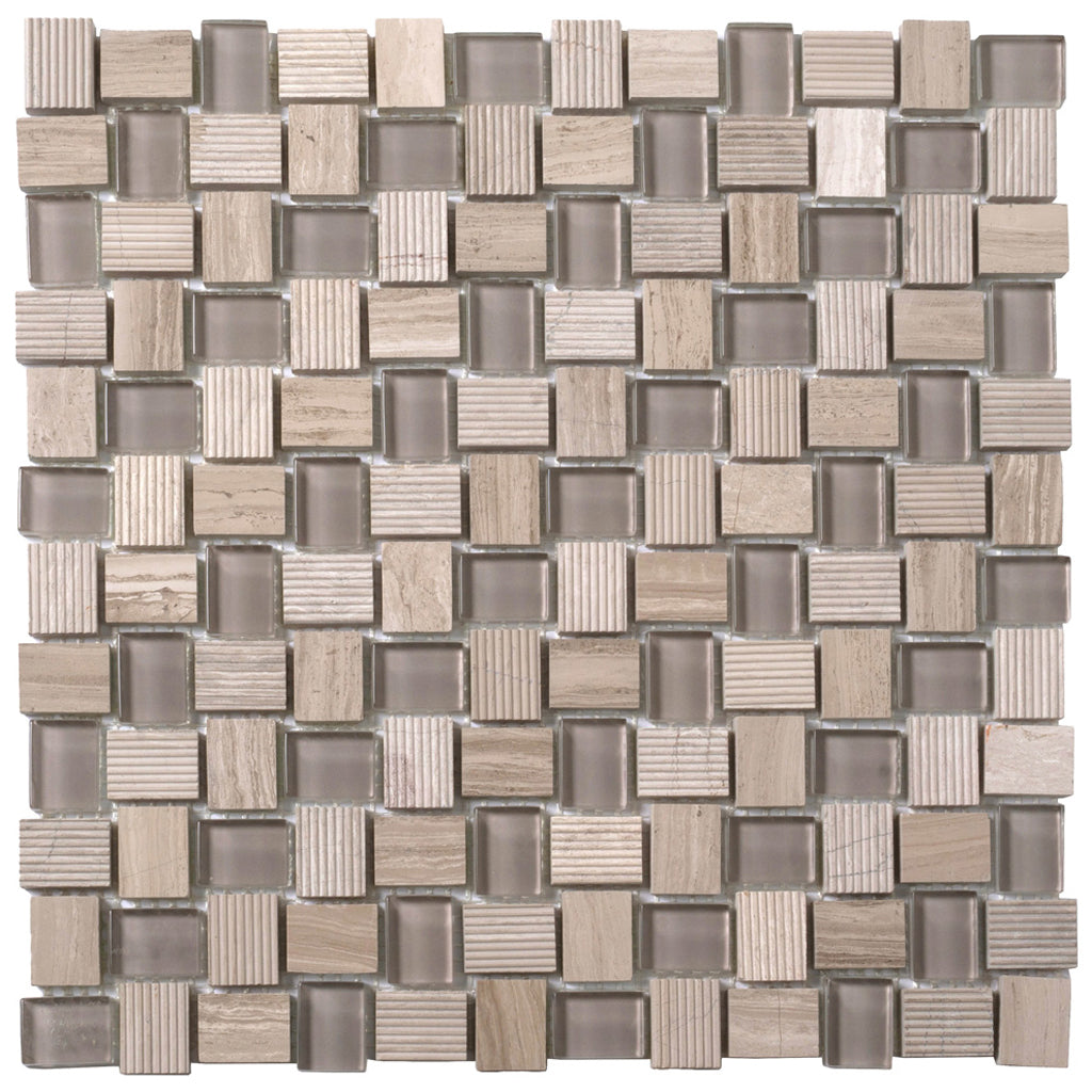 Wooden Grey Glass 12x12 Polished Etched Brick Marble Mosaic Tile (5 pack, 4.83 sq ft/case)