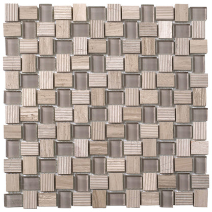 Wooden Grey Glass 12x12 Polished Etched Brick Marble Mosaic Tile (5 pack, 4.83 sq ft/case)
