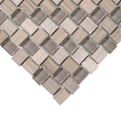 Wooden Grey Glass 12x12 Polished Etched Brick Marble Mosaic Tile (5 pack, 4.83 sq ft/case)