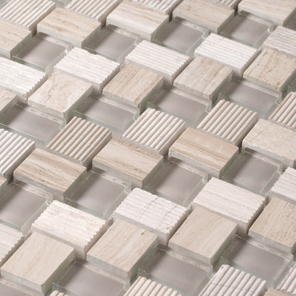 Wooden Grey Glass 12x12 Polished Etched Brick Marble Mosaic Tile (5 pack, 4.83 sq ft/case)