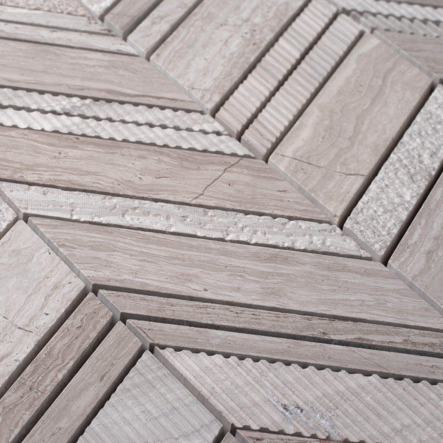 Wooden Grey 13x13 Polished Etched Herringbone Marble Mosaic Tile (5 pack, 6.09 sq ft/case)