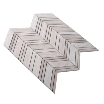 Wooden Grey 13x13 Polished Etched Herringbone Marble Mosaic Tile (5 pack, 6.09 sq ft/case)