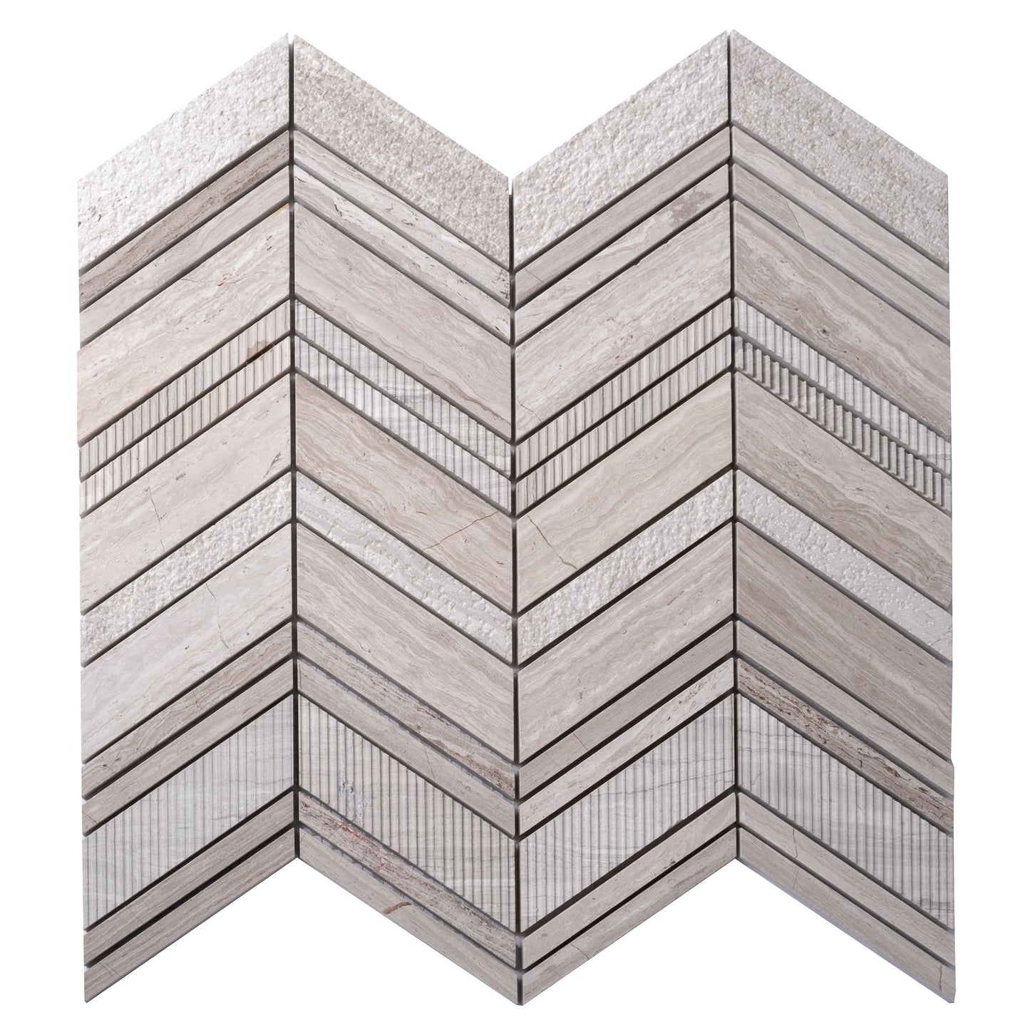 Gray 13x13 Polished Etched Herringbone Marble Mosaic Tile (5 pack, 6.09 sq ft/case) - Sample