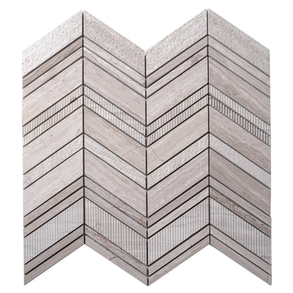 Gray 13x13 Polished Etched Herringbone Marble Mosaic Tile (5 pack, 6.09 sq ft/case) - Sample