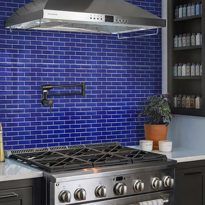 Cobalt Blue 12x12 Glossy Brick Glass Mosaic Tile (5 pack, 4.92 sq ft/case)