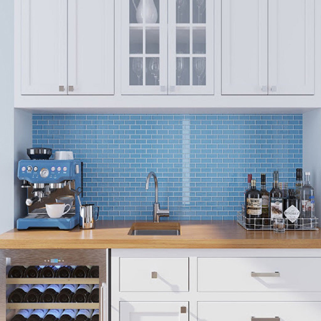Sky Blue 12x12 Glossy Brick Glass Mosaic Tile (5 pack, 4.92 sq ft/case) - Sample
