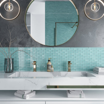 Sky Blue 0.5x12 Glossy Glass Pencil Tile Trim (10 pack, 0.5 sq ft/case)