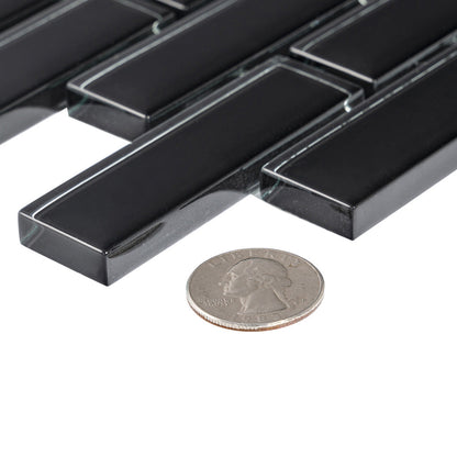 Black 12x12 Glossy Brick Glass Mosaic Tile (5 pack, 4.92 sq ft/case)