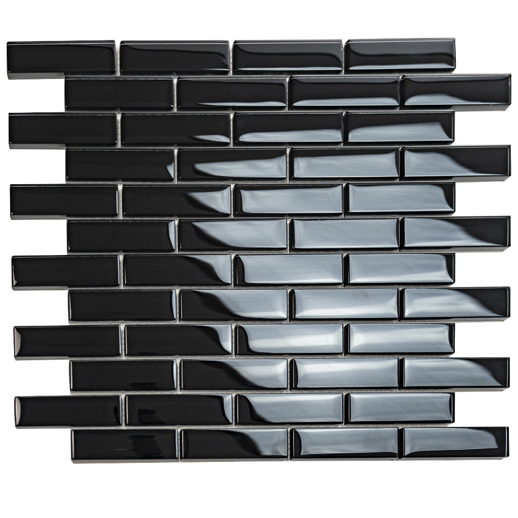 Black 12x12 Glossy Brick Glass Mosaic Tile (5 pack, 4.92 sq ft/case)
