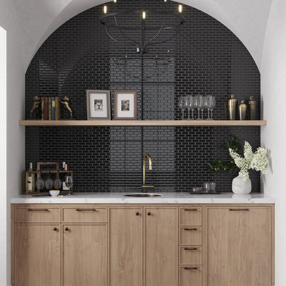 Black 12x12 Glossy Brick Glass Mosaic Tile (5 pack, 4.92 sq ft/case)