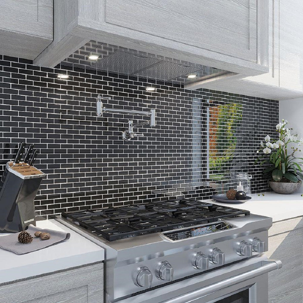 Black 12x12 Glossy Brick Glass Mosaic Tile (5 pack, 4.92 sq ft/case) - Sample
