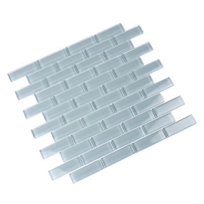 Gray 12x12 Glossy Brick Glass Mosaic Tile (5 pack, 4.92 sq ft/case) - Sample