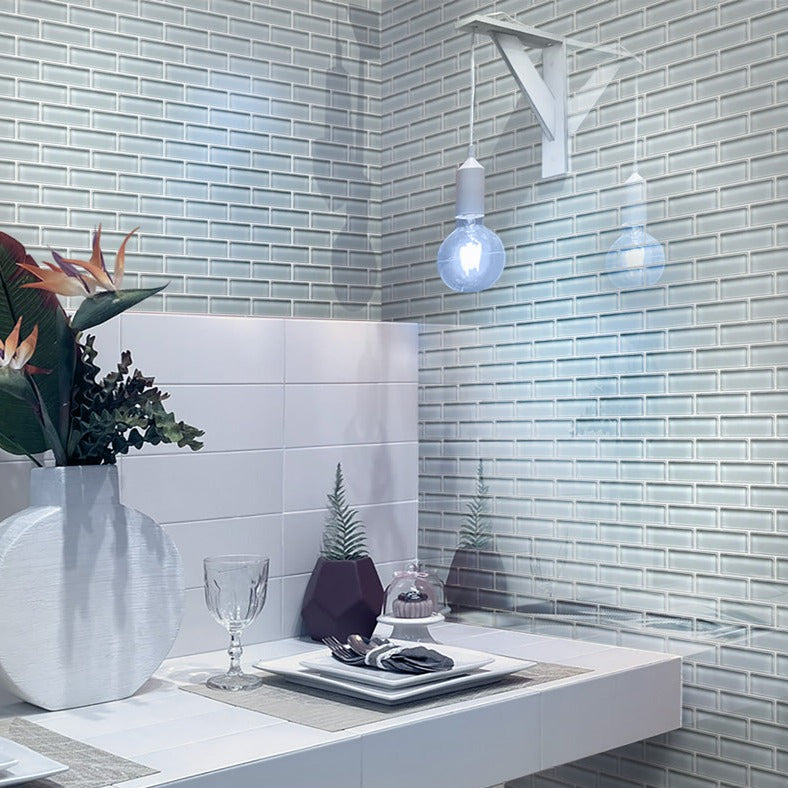 Gray 12x12 Glossy Brick Glass Mosaic Tile (5 pack, 4.92 sq ft/case)