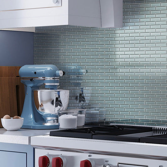 Stone Blue 12x12 Glossy Brick Glass Mosaic Tile (5 pack, 4.92 sq ft/case)