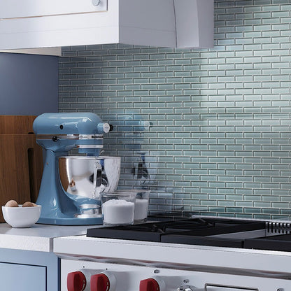 Stone Blue 12x12 Glossy Brick Glass Mosaic Tile (5 pack, 4.92 sq ft/case) - Sample