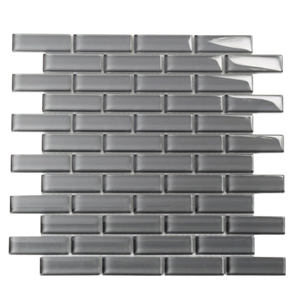 Coin Gray 12x12 Glossy Brick Glass Mosaic Tile (5 pack, 4.92 sq ft/case)