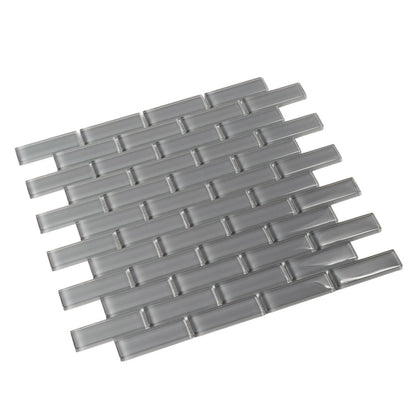 Coin Gray 12x12 Glossy Brick Glass Mosaic Tile (5 pack, 4.92 sq ft/case)