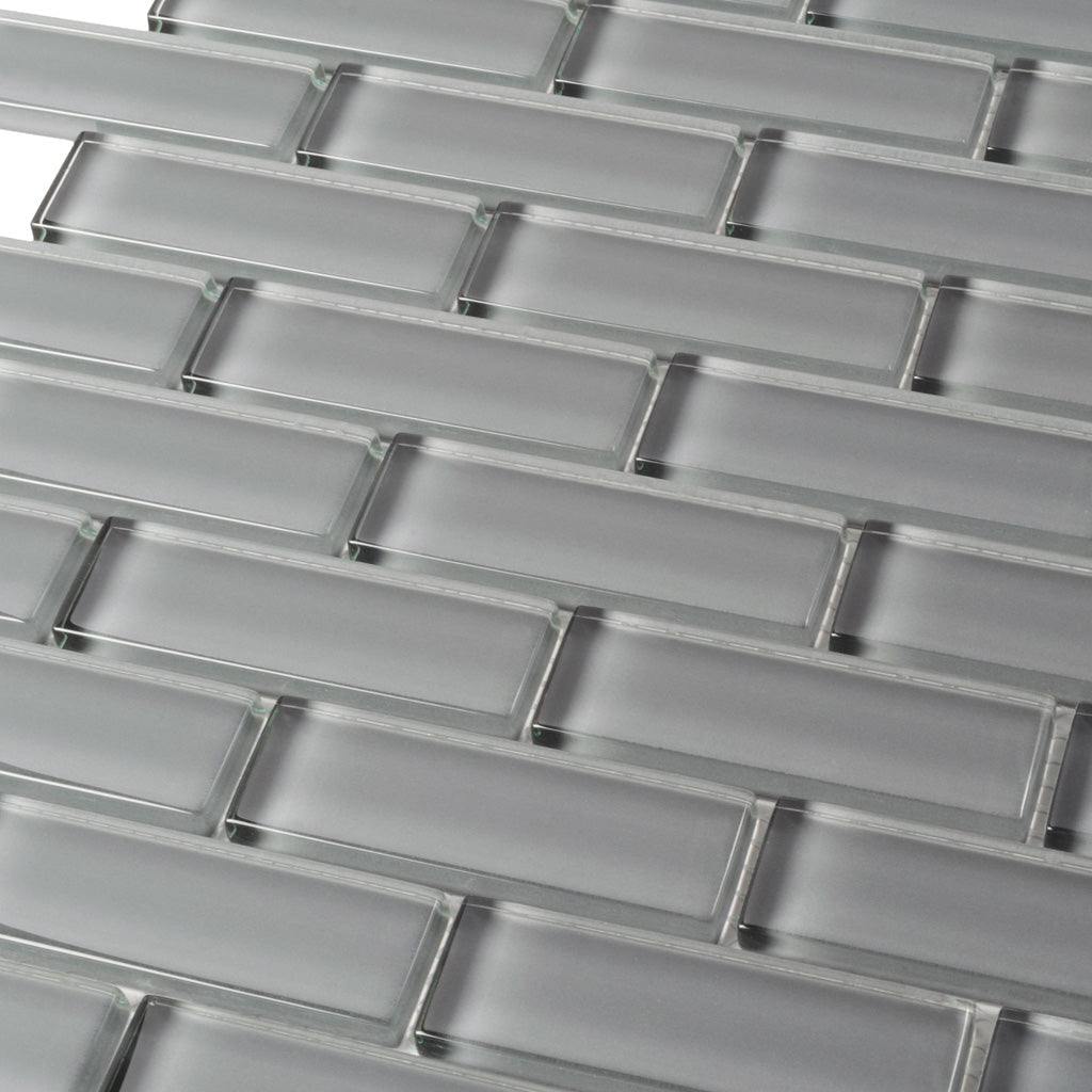 Coin Gray 12x12 Glossy Brick Glass Mosaic Tile (5 pack, 4.92 sq ft/case)