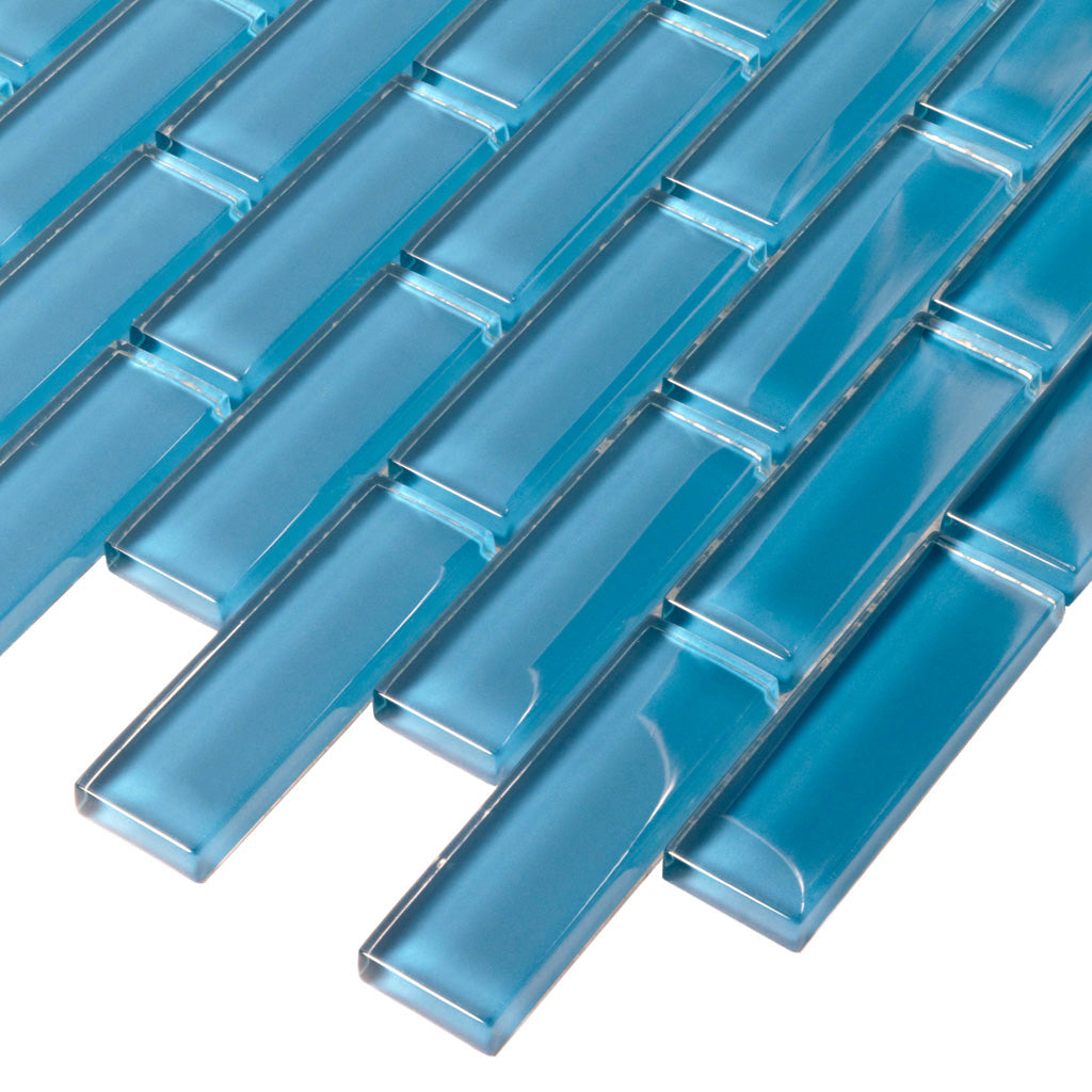 Cerulean Blue 12x12 Glossy Brick Glass Mosaic Tile (5 pack, 4.92 sq ft/case) - Sample