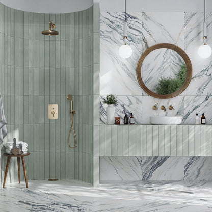 Ivory white with Green Vein 24x48 Polished Porcelain Large Format Tile (2 pack, 15.5 sq ft/case)