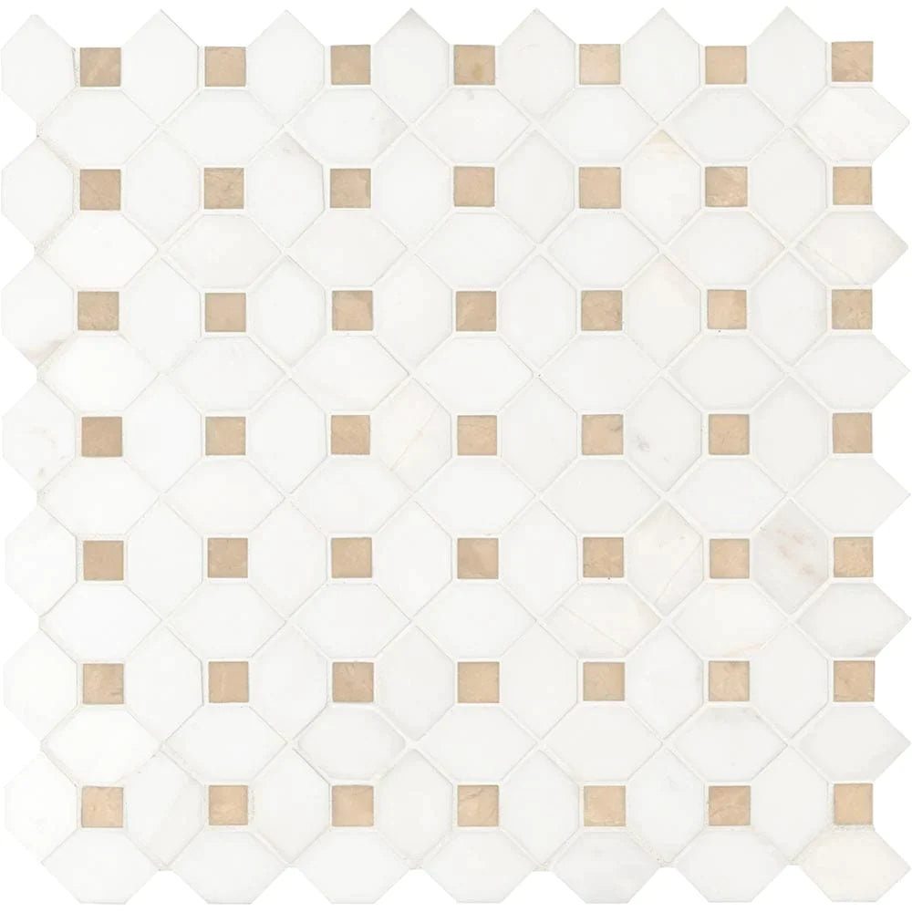 MSI Bianco Dolomite Crema Dotty Polished Marble Mosaic Tile 12.4"x12.4"