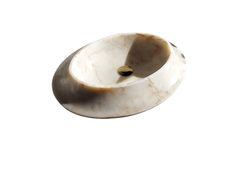 Bianco Gold Marble Special Design Oval Sink Polished (W)15.7" (L)22.4" (H)5.5"