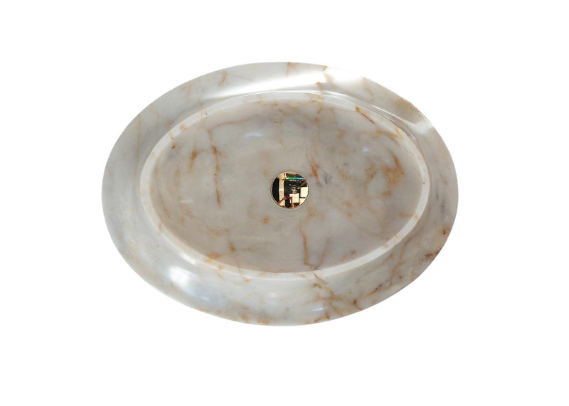 Bianco Gold Marble Special Design Oval Sink Polished (W)15.7" (L)22.4" (H)5.5"
