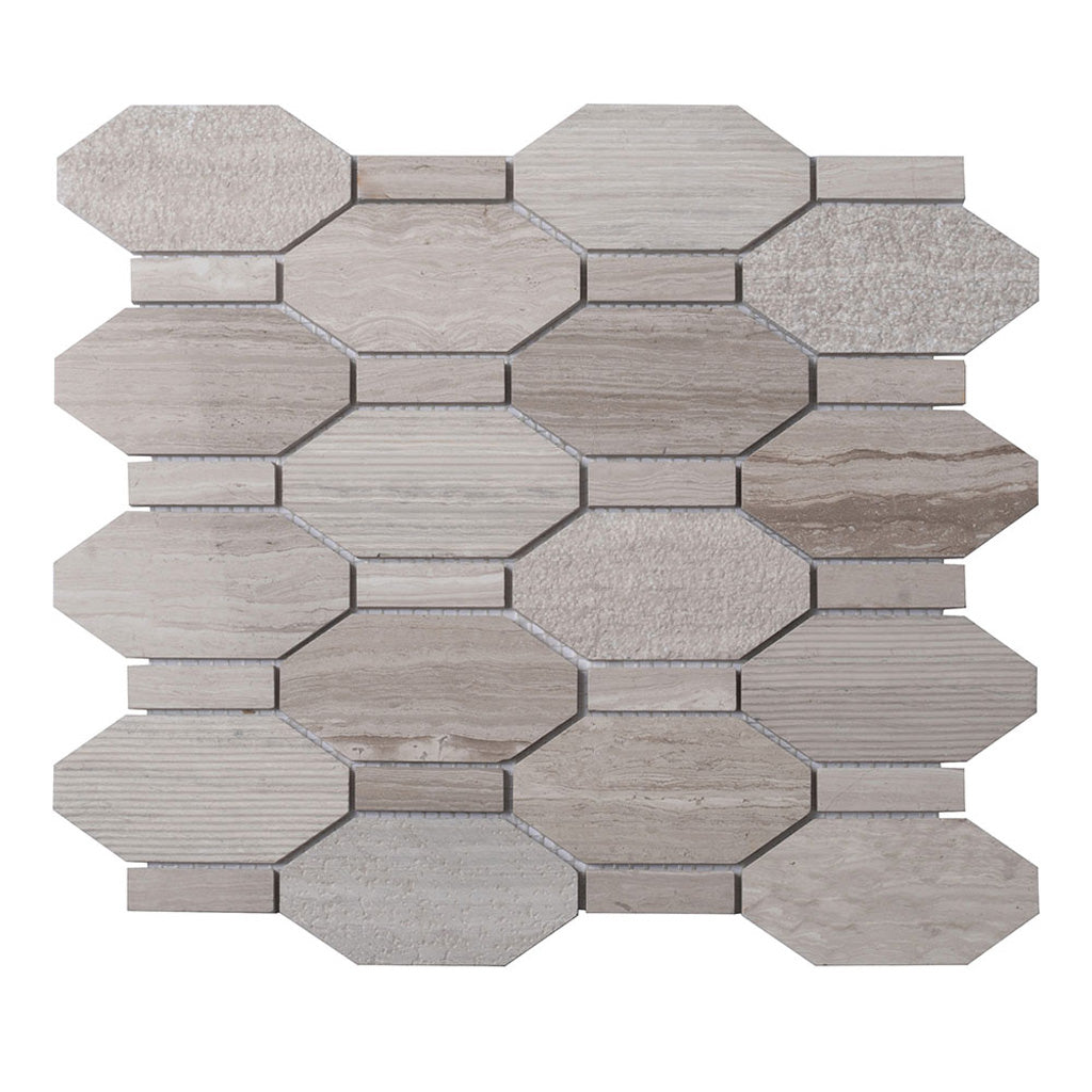 Gray 11x12 Polished Etched Hexagon Marble Mosaic Tile (5 pack, 4.66 sq ft/case) - Sample