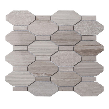 Gray 11x12 Polished Etched Hexagon Marble Mosaic Tile (5 pack, 4.66 sq ft/case) - Sample